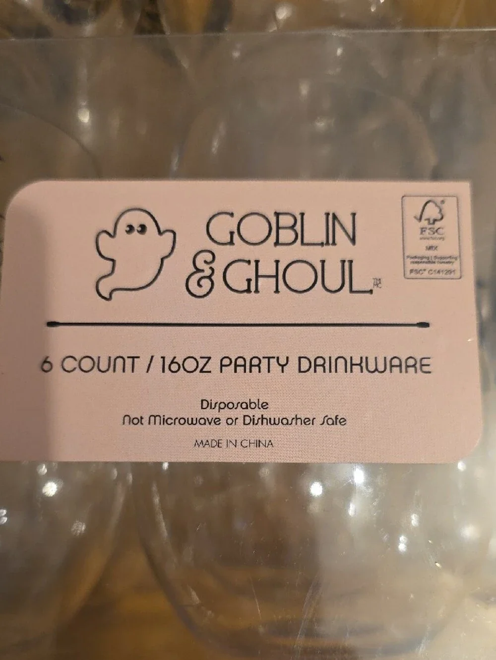 Goblin & Ghoul Clear Halloween Party Cups - Ghost & Moon Design (6 Pack) 2 Sets